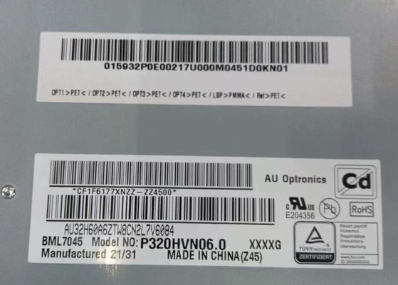 AUO 32INCH ดิจิตอล ไซเนจ LCD แพเนล P320HVN06.0 1920*1080 พิกเซล 69PPI 4000 1 อัตราความแตกต่าง 51P LCM