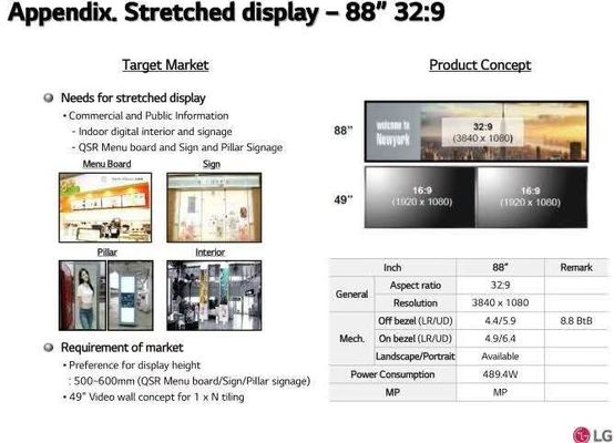 คุณภาพ แผนจอ LCD ขยายขั้ว จิตอล ไซเนจ LG 88'' LD880DEN-UKA2 3840*1080 พิกเซล 56 Pin 1.07B สี 700CD/M2 โรงงาน